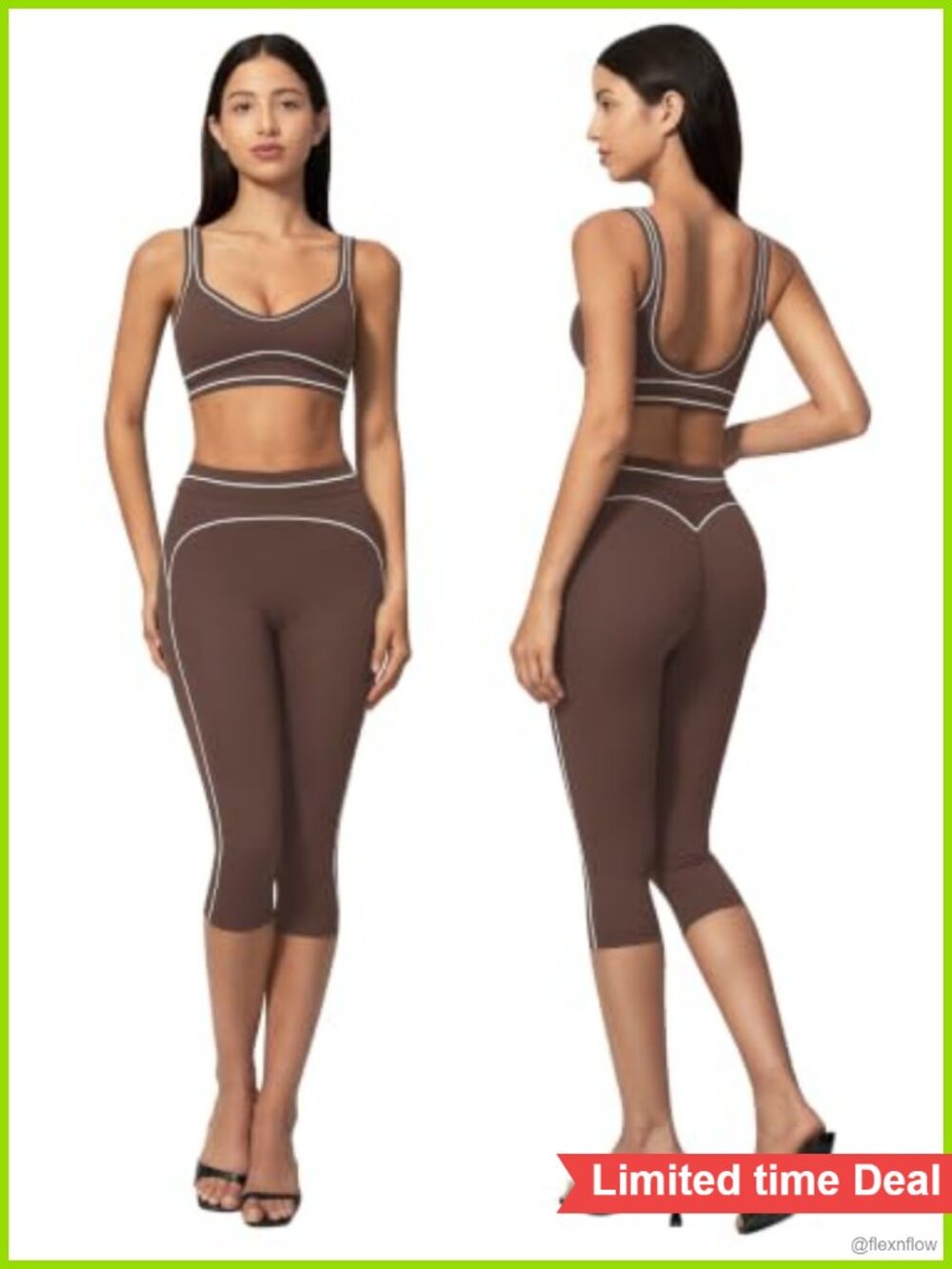Womens Two Piece Workout Set U Back Sports Bra High Waist Capri Pants Gym